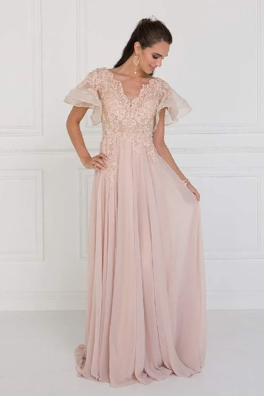 Formal Dress Shopping GuidesElizabeth K - GL1587 Short Butterfly Sleeve Floral Lace A-Line Gown