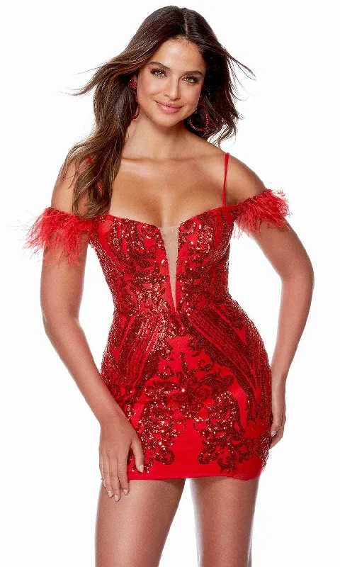 elegant party dressesAlyce Paris 4618 - Feather Sequin Homecoming Dress