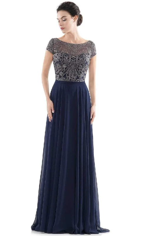 Formal Dress for Vintage ThemesRina Di Montella - Sheer Neck Embroidered Bodice Chiffon Gown RD2719