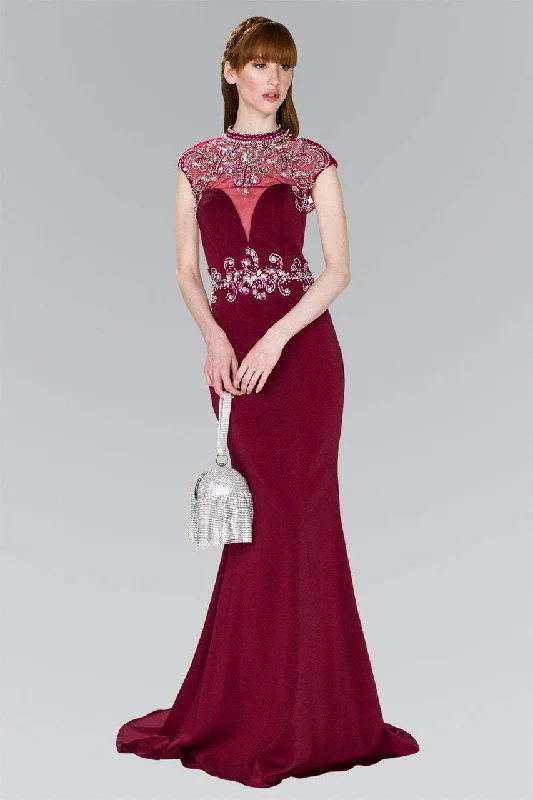 Formal Dress for Glamorous ThemesElizabeth K - GL2426 Cap Sleeve Bejeweled High Neck Trumpet Gown