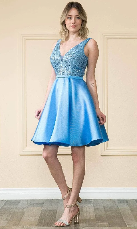 one-shoulder party dressesPoly USA 8954 - Sequin Bodice A-Line Homecoming Dress