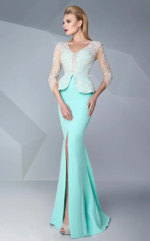 Formal Dress Shops in New YorkMNM Couture - Embellished Illusion Mermaid Gown G0573