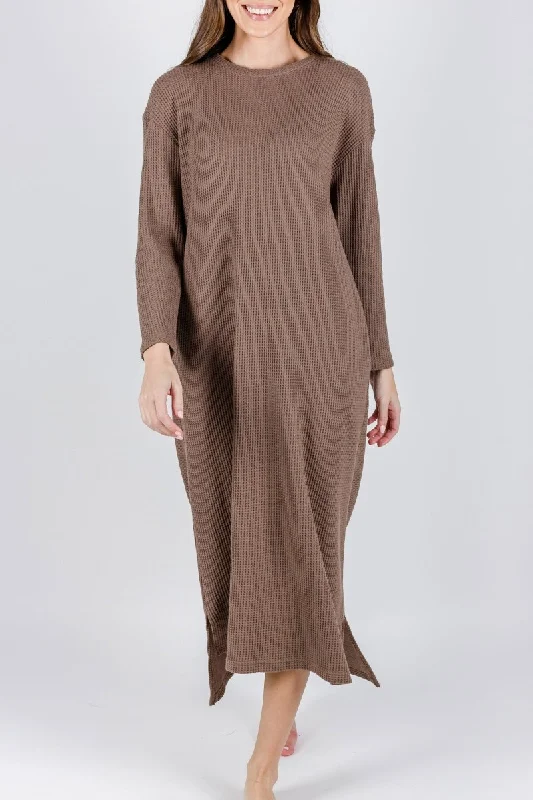 Fitted Formal Long Sleeves DressREESE DRESS WAFFLE Long Sleeve (BROWN)