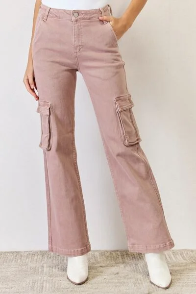 women's denim jeans with belt loopsRISEN Full Size High Rise Cargo Wide Leg Jeans