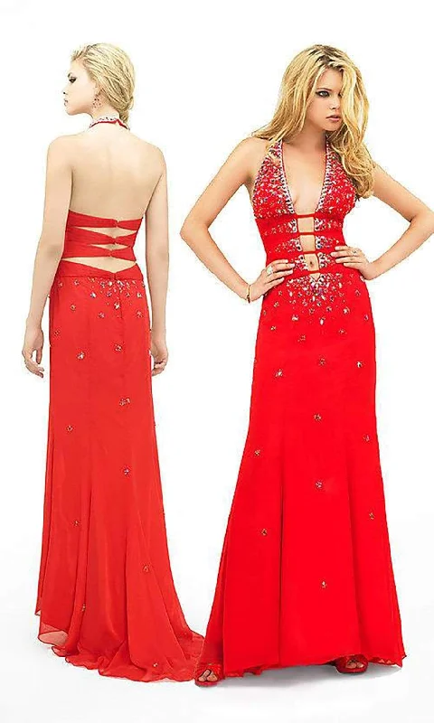 Formal Dress for International EventsLa Femme - 11760 Ladder Strapped Halter Plunge Long Gown