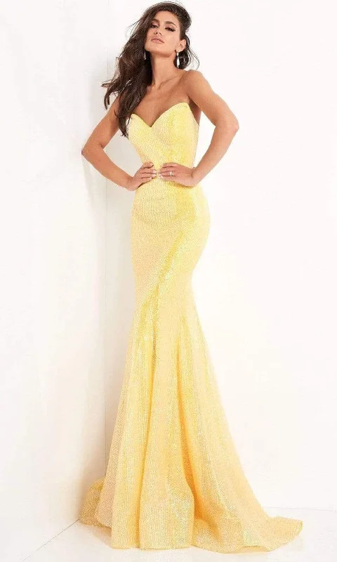 Formal Dress for DebutantesJovani - 04831 Strapless Peaked V-Neck Sequin Mermaid Gown