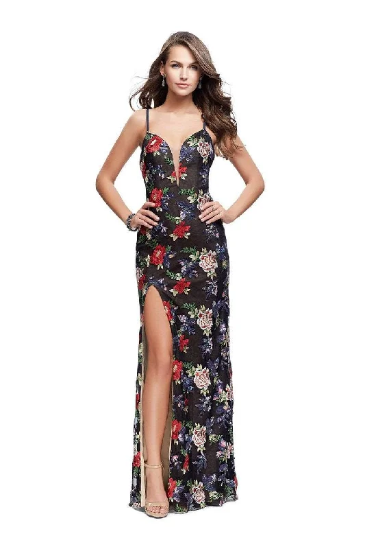 Formal Dress for Winter WeddingsLa Femme - 25900 Deep Sweetheart Strappy Floral Printed Gown