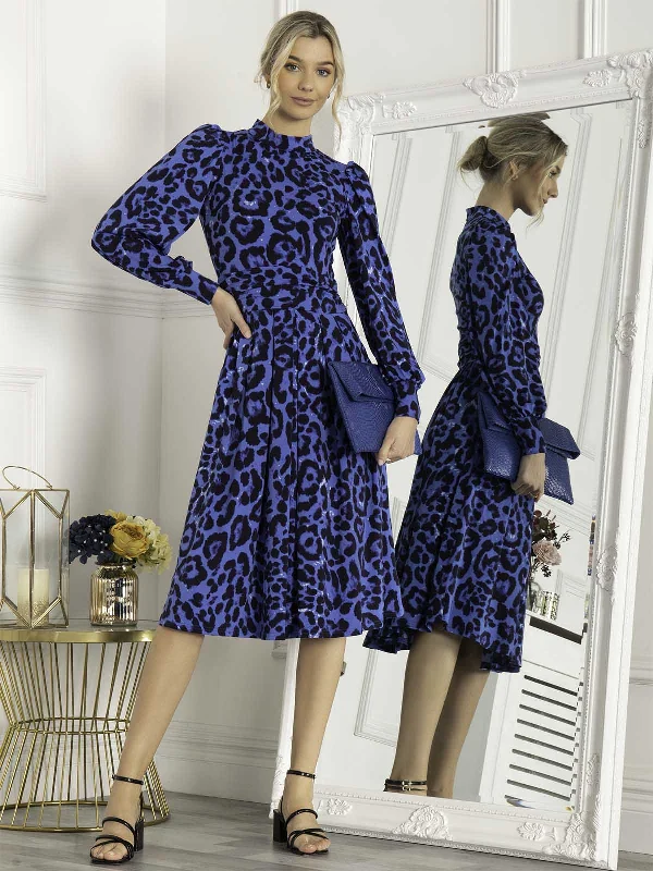 mini midi dressesJolie Moi Kathryn Long Sleeve Midi Dress, Blue Animal