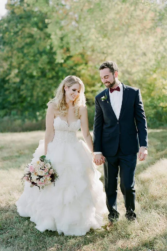 wedding dress with built-in petticoatStunning Sweetheart Lace Ruffles Layered Tulle Long A Line Wedding Dress OK1052