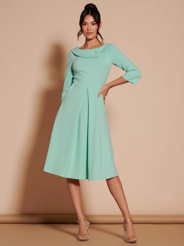 midi dresses with frills3/4 Sleeve Fold Neck Midi Dress, Light Green