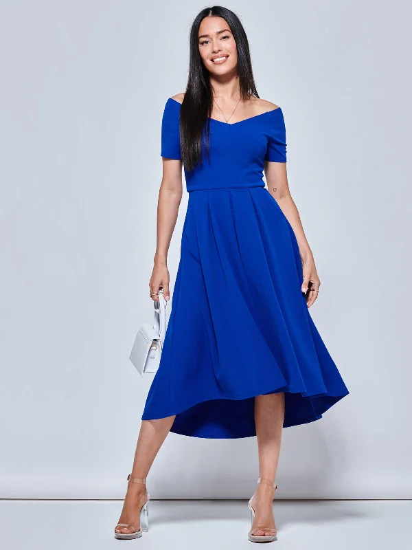 high-low midi dressesLenora Fit & Flare Midi Dress, Royal Blue