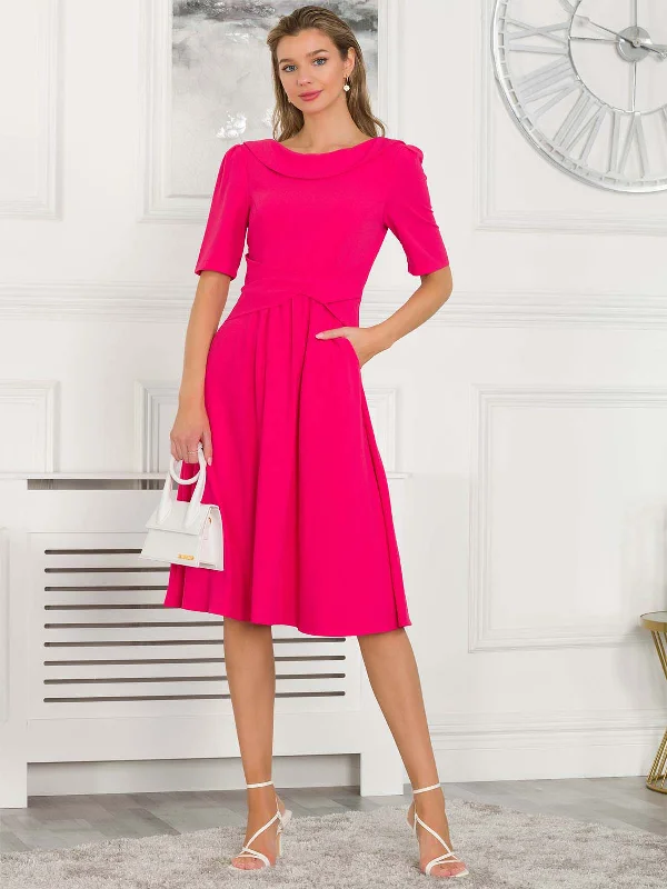 midi dresses with lace detailsSharon Collar Midi Dress, Hot Pink