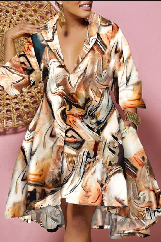 long midi dressesBlooming Print Casual V Neck Midi Dress