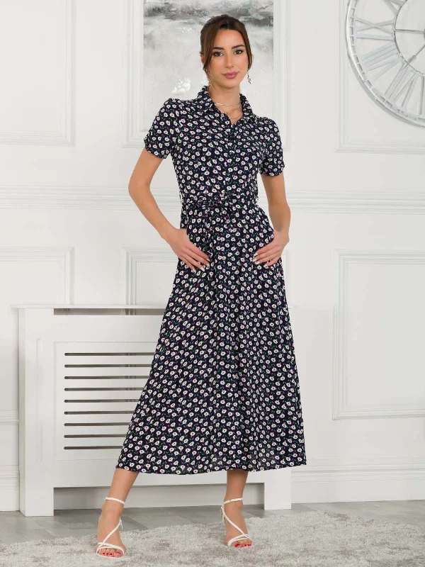 wrap-around midi dressesDanni Shirt Midi Dress, Navy Floral