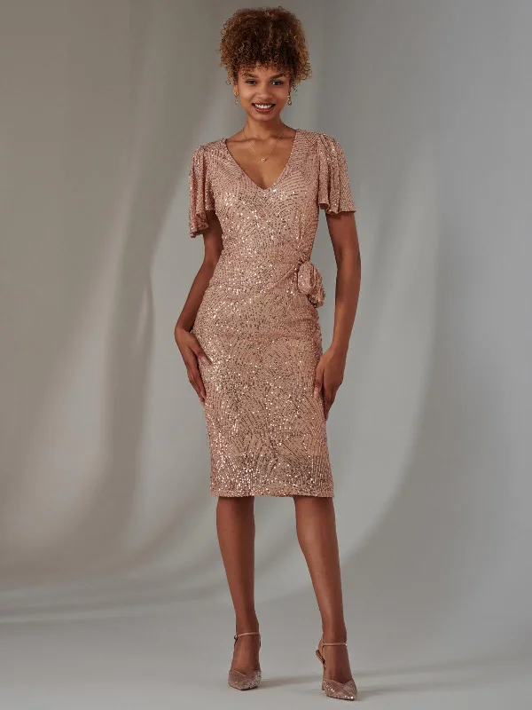 women's midi dressesAll Over Sequin Dress Midi Dress, Rose Gold