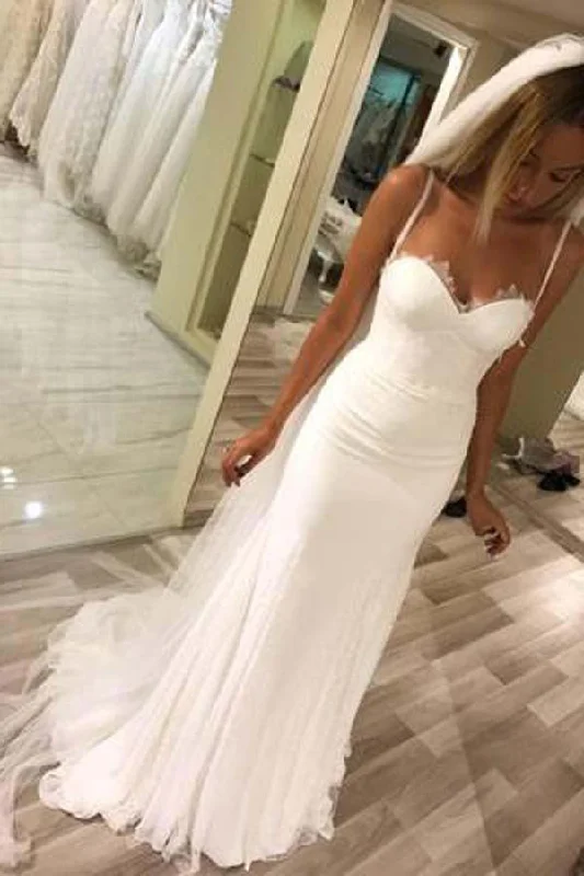 simple wedding dressesElegant Spaghetti Straps Sweetheart Mermaid Long Wedding Dress with Appliques OKX40