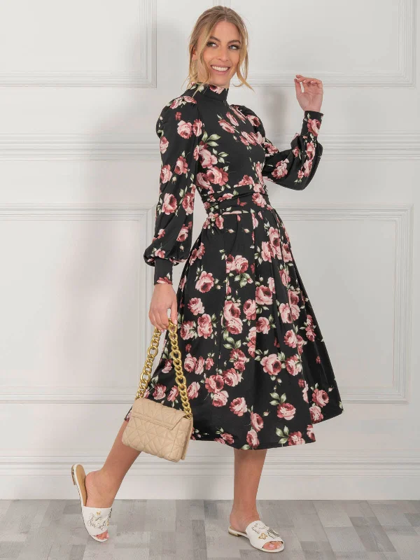 work-appropriate midi dressesJolie Moi Kathryn Long Sleeve Midi Dress, Black Floral