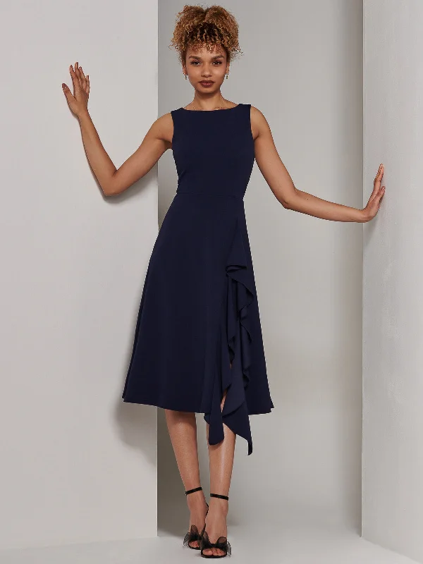 elegant evening midi dressesHaylen Frill Detail Midi Dress, Navy