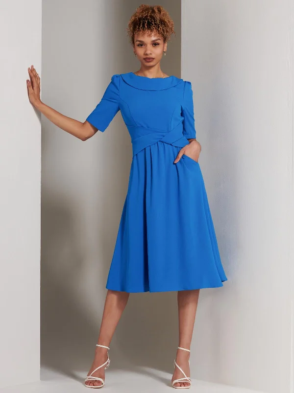 midi dresses with zippersSharon Collar Midi Dress, Blue