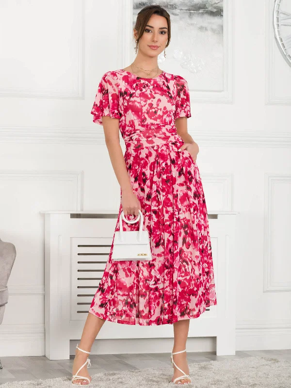 fitted midi dressesGiana Floral Midi Dress, Pink Abstract