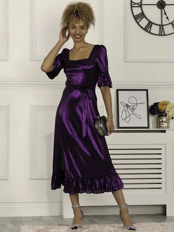 midi dresses for springJolie Moi Janice Square Neck Frill Midi Dress, Dark Purple