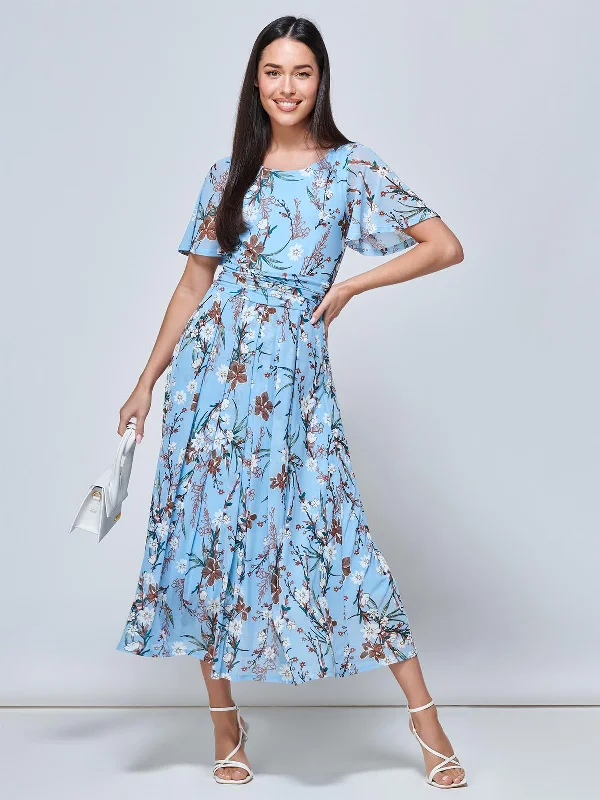 vintage midi dressesGianna Floral Midi Dress, Light Blue