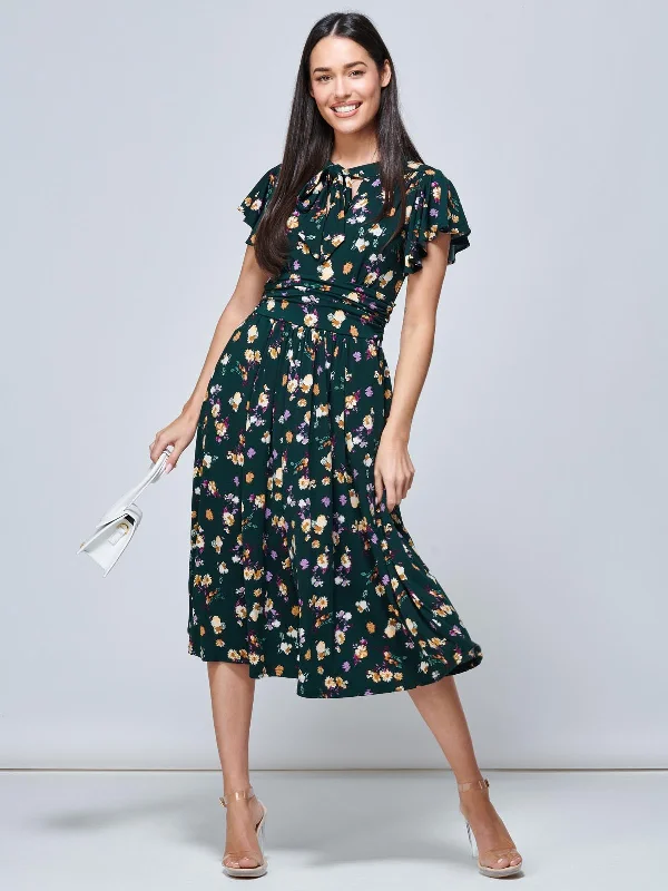 tie-waist midi dressesJolie Moi Beverly Tie Neck Midi Dress, Green Floral