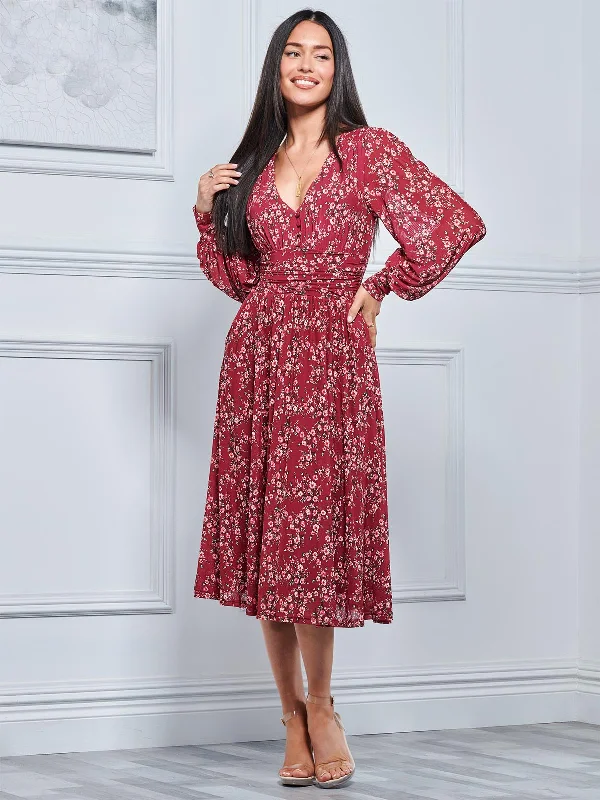 off-the-shoulder midi dressesJolie Moi Gianna Long Sleeve Mesh Midi Dress, Wine Floral