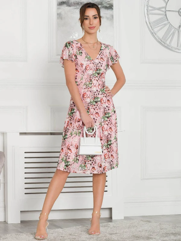 velvet midi dressesJolie Moi Grace Mesh Midi Dress, Pink Floral