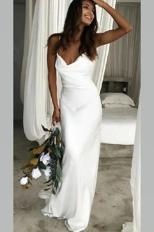 trendy wedding dressesChic Cowl Neckline Mermaid Spaghetti Straps Long Wedding Dress OK1418