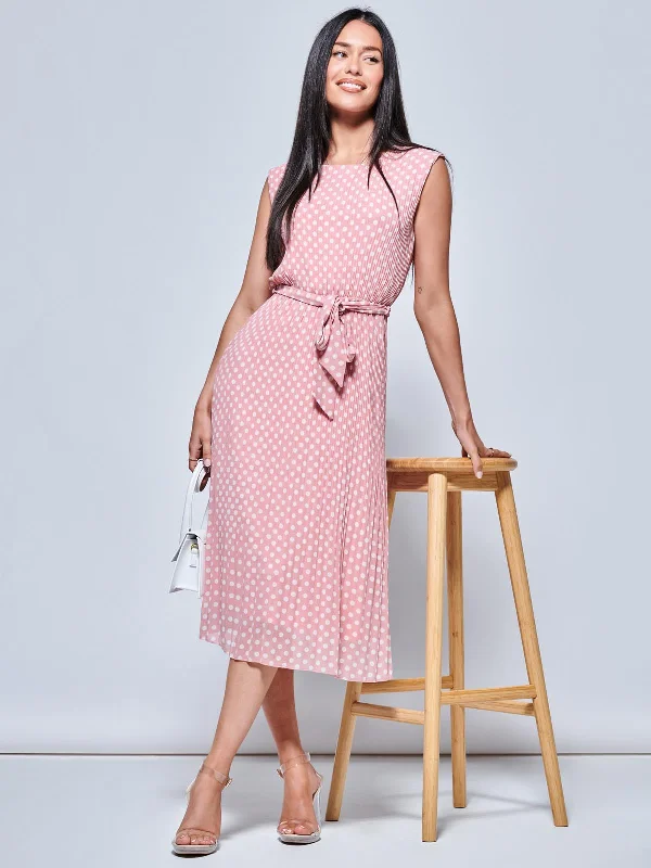 plus-size casual midi dressesHayes Pleated Chiffon Midi Dress, Pink Polka