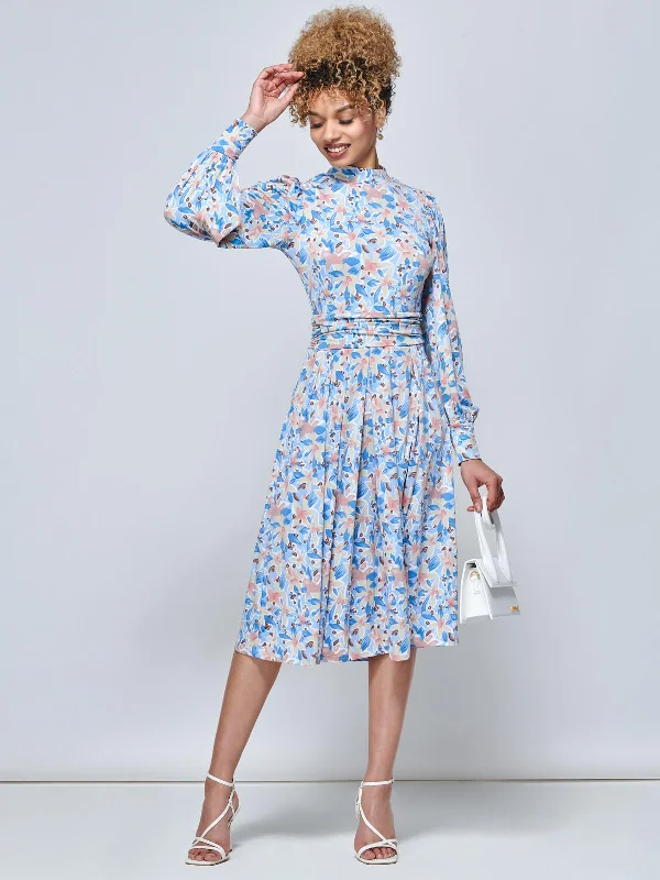 printed midi dressesJolie Moi Vesper Long Sleeve Midi Dress, Blue Floral