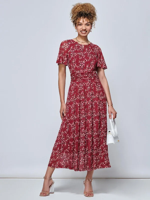 midi dresses in floral printsJulita Floral Mesh Midi Dress, Wine Floral