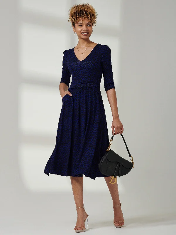 button-down midi dressesJolie Moi Delylah V Neck Midi Dress, Blue Leopard