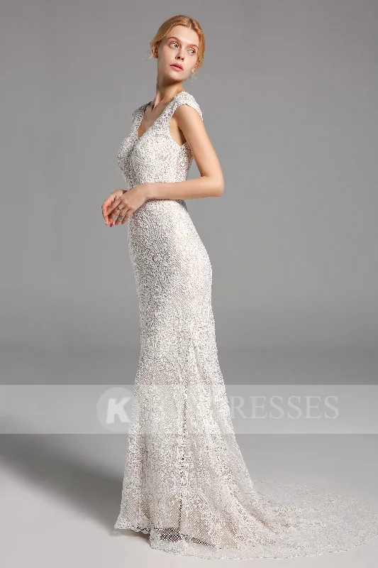 long sleeve wedding dressesNew Arrival Mermaid Lace Long Wedding Dresses V Neck Bridal Gowns OKV15