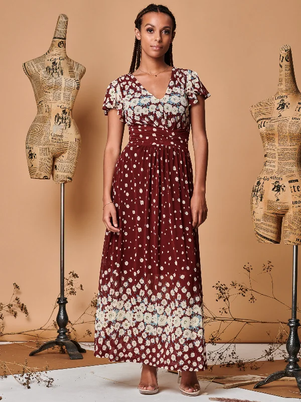 tie-waist midi dressesJolie Moi Carlii Floral Print Midi Dress, Burgundy