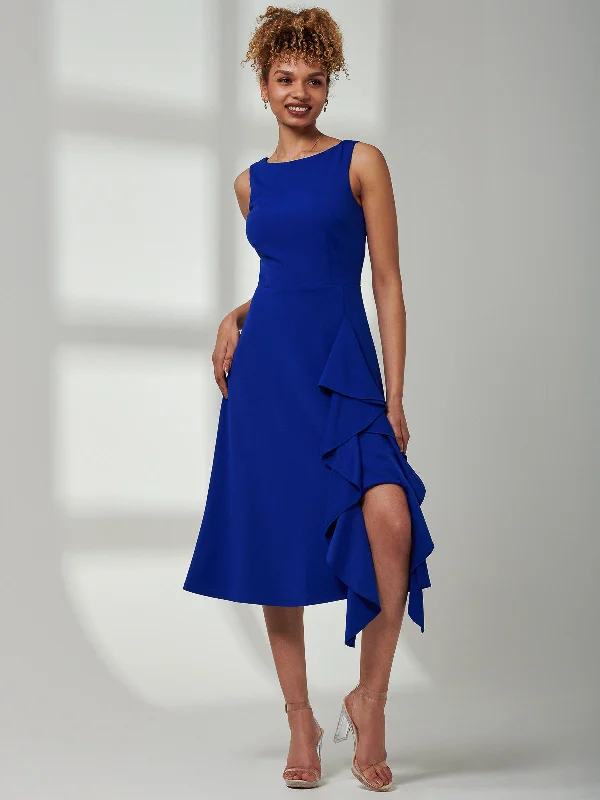 cotton blend midi dressesHaylen Frill Detail Midi Dress, Royal Blue