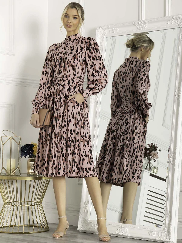 midi wrap dressesJolie Moi Kathryn Long Sleeve Midi Dress, Pink Abstract