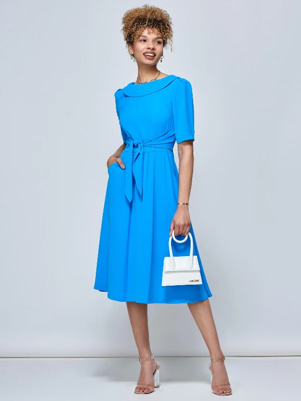 midi dresses made of silkJolie Moi Gemma Belted Midi Dress, Blue