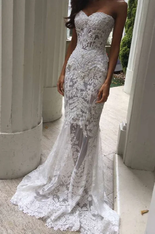 sequined wedding dressesFashion White Lace Mermaid Sexy Sweetheart Sexy Long Beach Wedding Dress OK184