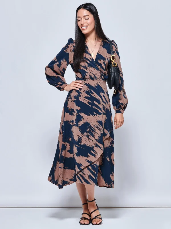 midi dresses with adjustable strapsAbstract Print Sleeved Wrap Midi Dress, Abstract Multi