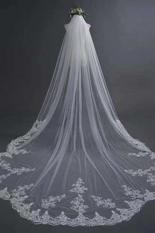 rustic elegance wedding dressesIvory Lace Appliques Tulle One Layer Wedding Veil Bridal Veil WV23