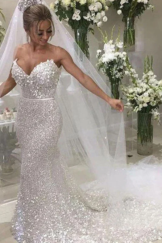 minimalist bohemian wedding dressesSexy Mermaid Sweetheart Silver Full Sequins Long Wedding Dress Bridal Dress OK1512