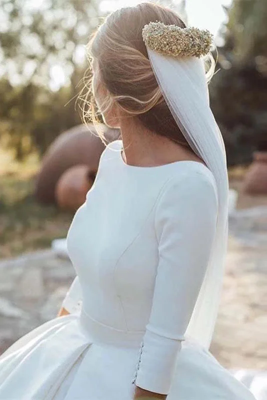 made-to-order wedding dressesGorgeous Satin Backless Wedding Dress 3/4 Sleeve Cathedral Train Bridal Dress OKW43