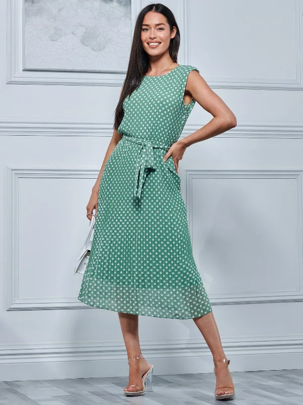 quick-dry midi dressesHayes Pleated Chiffon Midi Dress, Green Polka