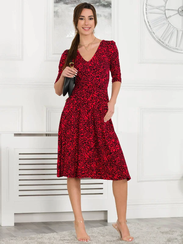 sleeveless midi dressesJolie Moi Delylah V Neck Midi Dress, Red Animal