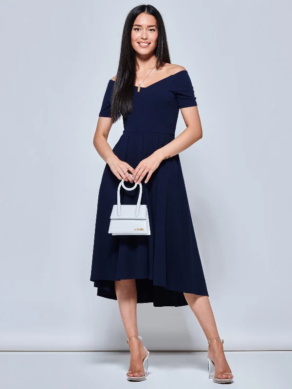 midi dresses with bow detailsLenora Fit & Flare Midi Dress, Navy