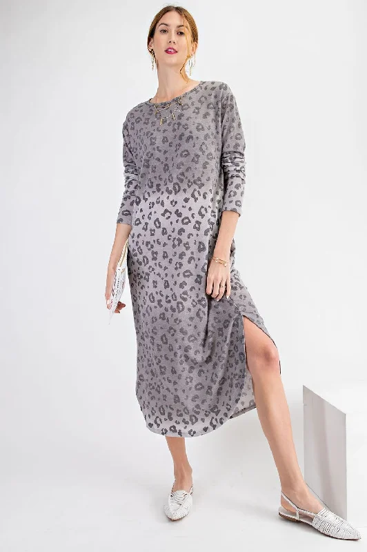 long-sleeved floral midi dressesED15884 Animal Print MIDI Dress