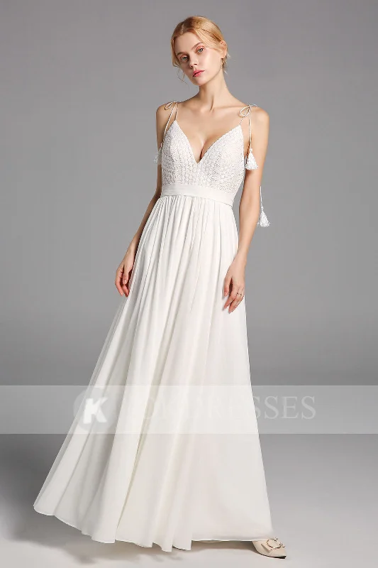 fitted wedding dressesSimple Chiffon Long Wedding Dresses A-line Spaghetti Straps Bridal Gowns OKV14