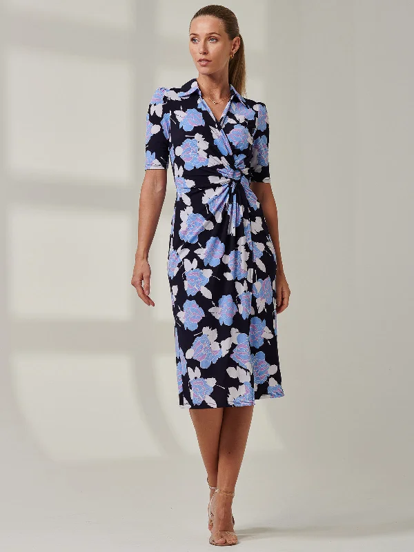 comfortable midi dressesSample Sale - Floral Midi Shirt Dress, Blue Multi